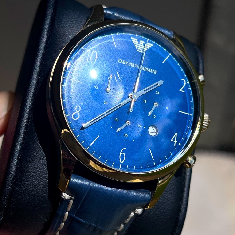Blue Armani Watch With crocodile leather Band.